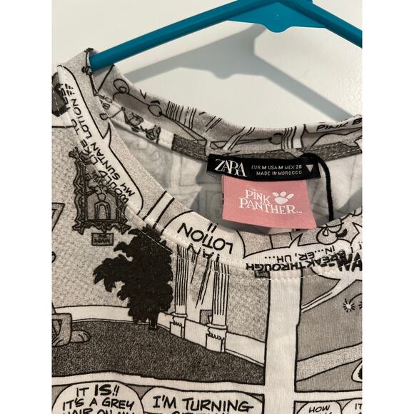 Zara MGM Pink Panther white/gray/black Comic Cotton Tee Sz mesium - Picture 2 of 5